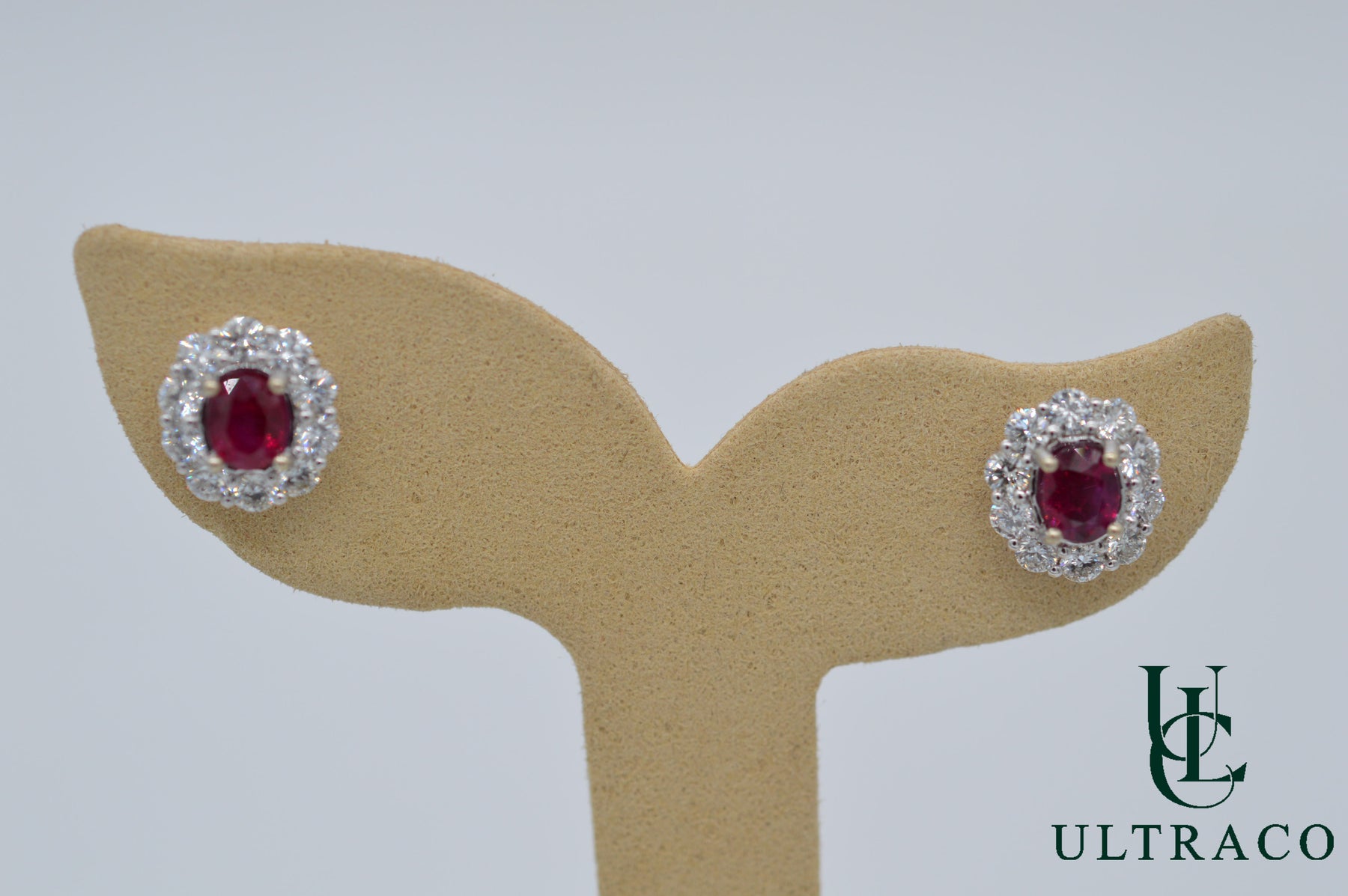 Ruby Burma Pigeon Blood Earrings With Diamonds 18K White Gold