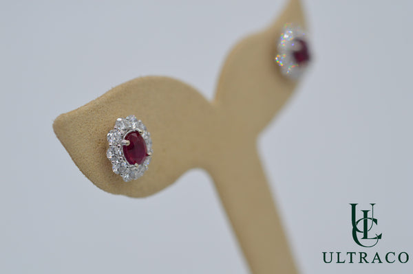 Ruby Burma Pigeon Blood Earrings With Diamonds 18K White Gold