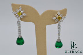 Sandawana Emerald Cabochon Drops Set With Fancy Intense Yellow Diamonds Earrings