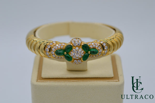 Diamonds & Emerald Bangle In 18K Yellow Gold