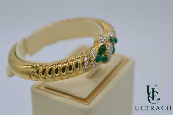 Diamonds & Emerald Bangle In 18K Yellow Gold