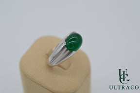 Zambian Emerald Cabochon In 18K White Gold Ring