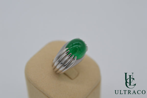 Zambian Emerald Cabochon In 18K White Gold Ring