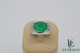 Zambian Emerald Cabochon In 18K White Gold Ring