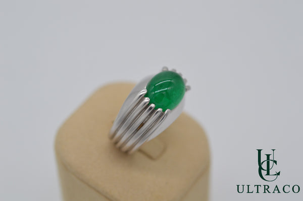 Zambian Emerald Cabochon In 18K White Gold Ring