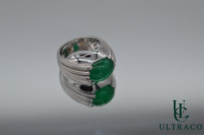 Zambian Emerald Cabochon In 18K White Gold Ring