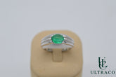 Zambian Emerald Cabochon In 18K White Gold Ring