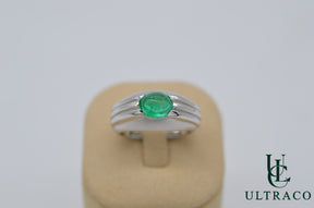 Zambian Emerald Cabochon In 18K White Gold Ring