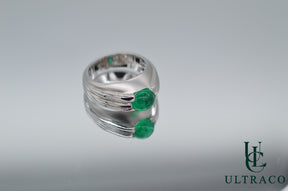 Zambian Emerald Cabochon In 18K White Gold Ring