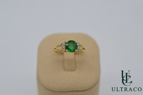 Zambian Emerald & Diamonds In 18K Yellow Gold Ring