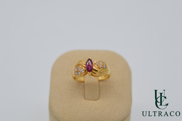 Ruby Marquise & Diamonds In 18K Yellow Gold Ring