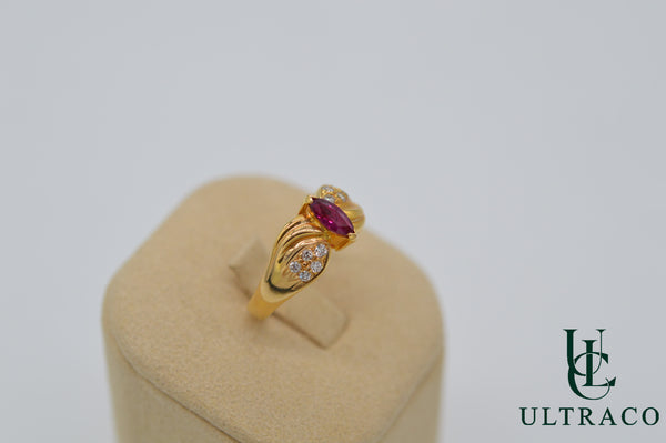 Ruby Marquise & Diamonds In 18K Yellow Gold Ring