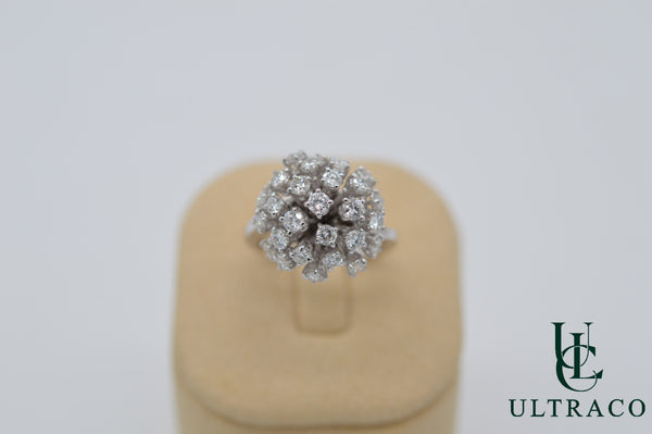 Diamond Moving Flower Patern In 18K White Gold Ring