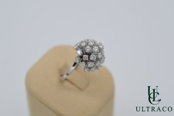 Diamond Moving Flower Patern In 18K White Gold Ring