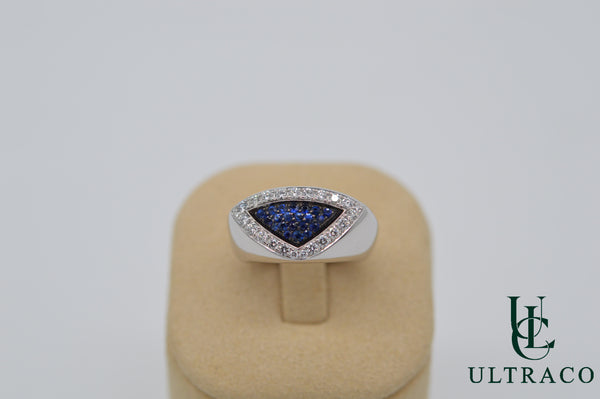 Blue Sapphire & Diamonds Set In 18K White Gold Ring