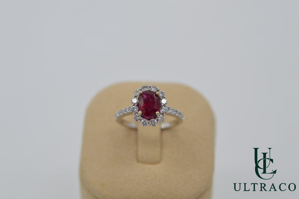 Ruby Madagascar Pigeon Blood No Heat With Diamonds In 18K White Gold RIng