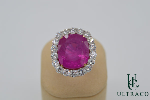 Burmese Ruby Set With Diamonds In Platinum Ring