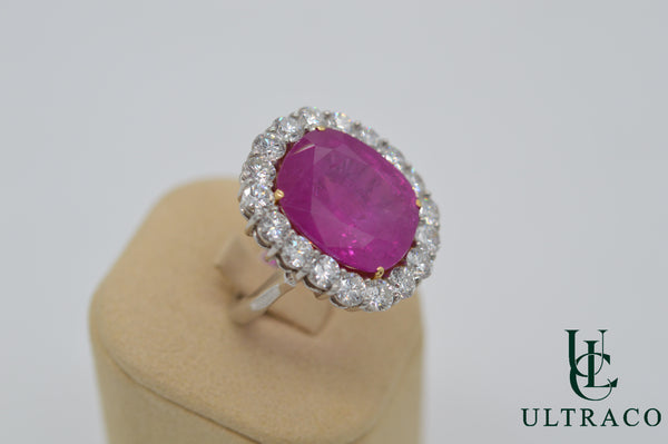 Burmese Ruby Set With Diamonds In Platinum Ring