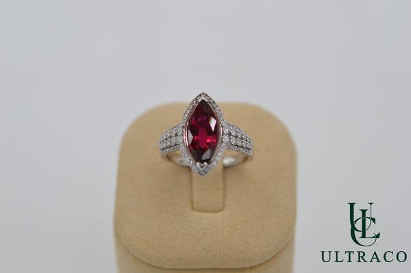 Siam Ruby With Diamonds In 18K White Gold