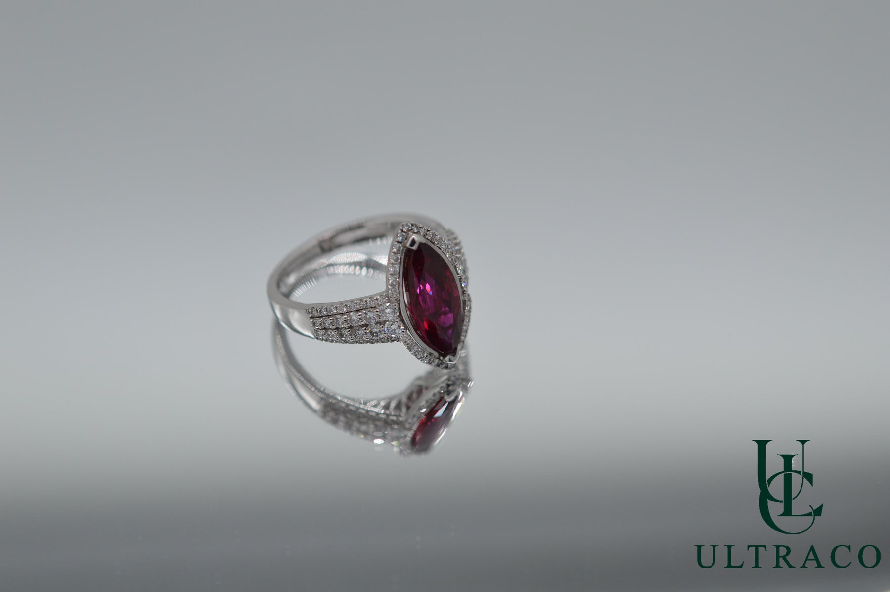 Siam Ruby With Diamonds In 18K White Gold