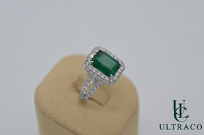 Zambian Emerald With Diamonds Set In 18K White Gold Ring