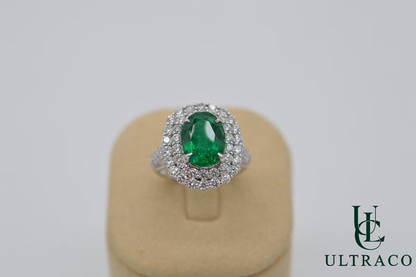 Zambian Emerald With Diamonds Set In 18K White Gold