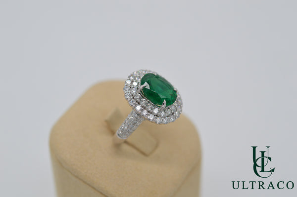 Zambian Emerald With Diamonds Set In 18K White Gold